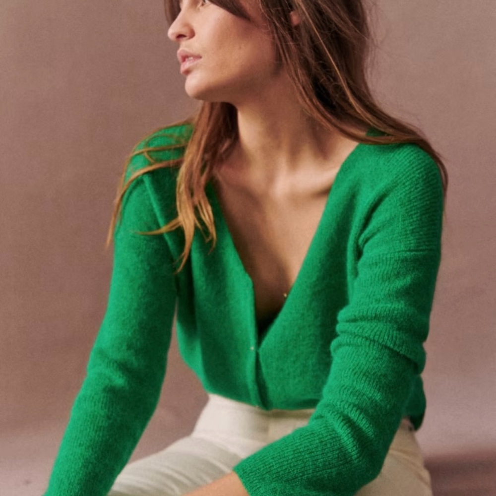 Sezane Emerald V-Neck Sweater